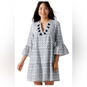 TOMMY BAHAMA Diamond Clip Tiered Dress Black & White Summer Beach Vacation SZ XS